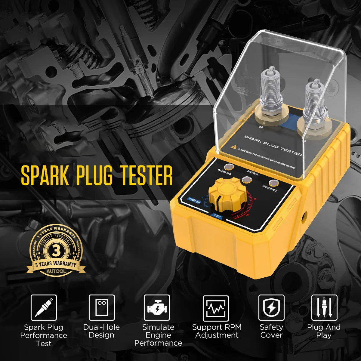 Dual Hole Spark Plug Tester 0-6000RPM Adjustable Ignition Coil Analyzer Tool PrixQimax