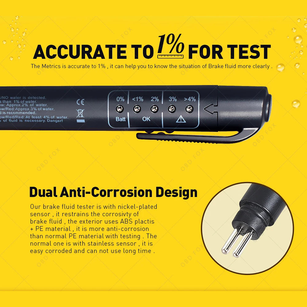 Car Brake Fluid Tester Pen DOT3 DOT4 DOT5 Moisture Detector with 5 LED Indicator RadivJoli