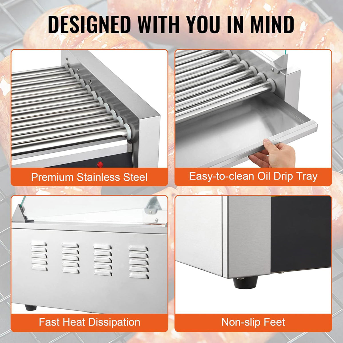 RoliHemix Hot Dog Roller 30 Capacity 1800W Commercial Grill Machine