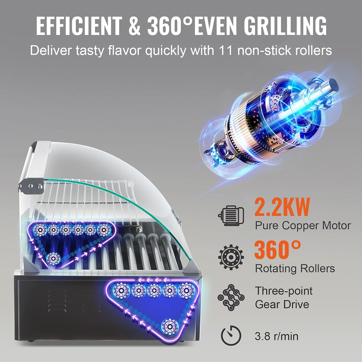 RoliHemix Hot Dog Roller 30 Capacity 1800W Commercial Grill Machine