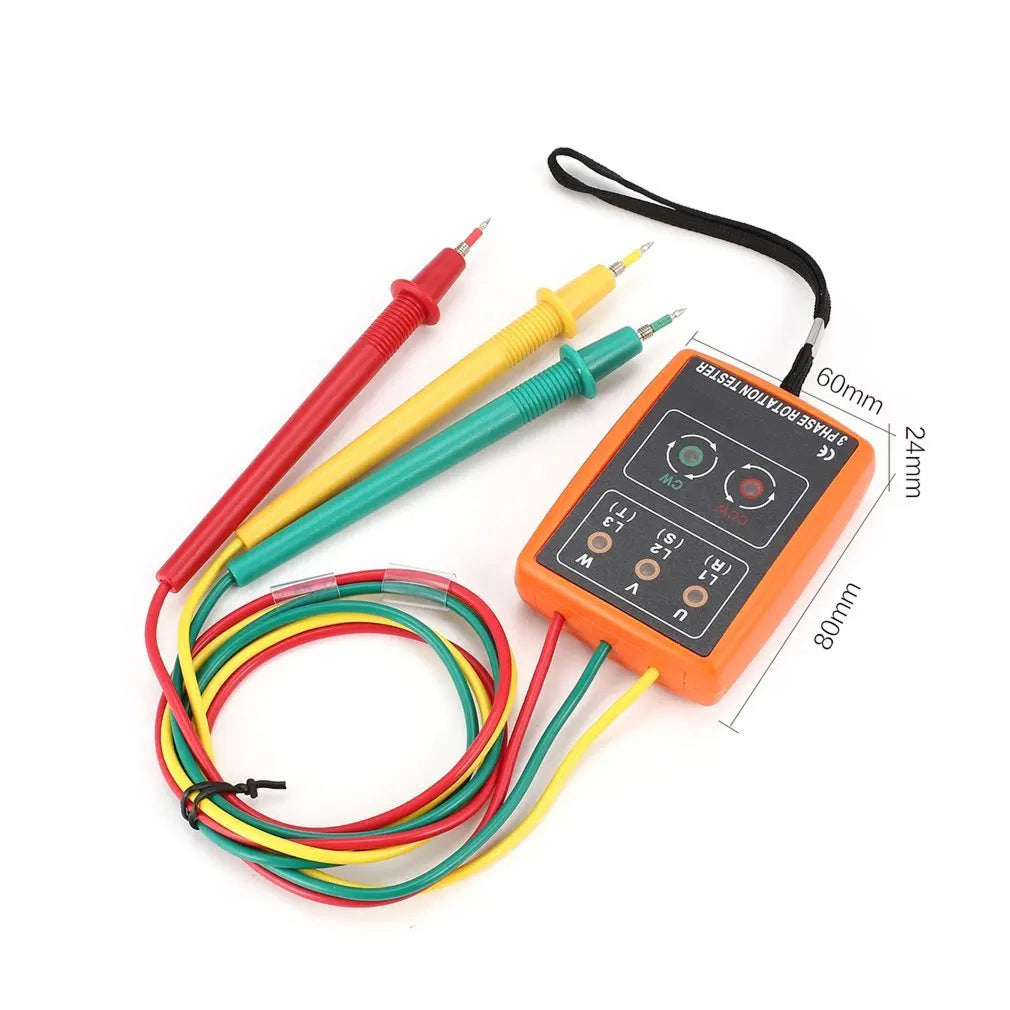 3 Phase Rotation Tester 60V-600V AC Sequence Indicator Meter with LED Buzzer Alligator Clips RotexLevi