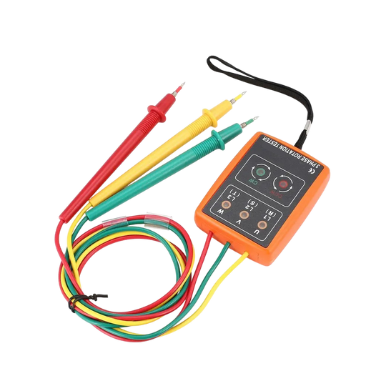 3 Phase Rotation Tester 60V-600V AC Sequence Indicator Meter with LED Buzzer Alligator Clips RotexLevi