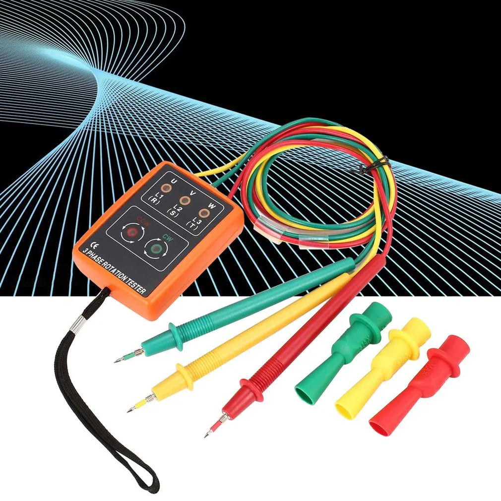 3 Phase Rotation Tester 60V-600V AC Sequence Indicator Meter with LED Buzzer Alligator Clips RotexLevi