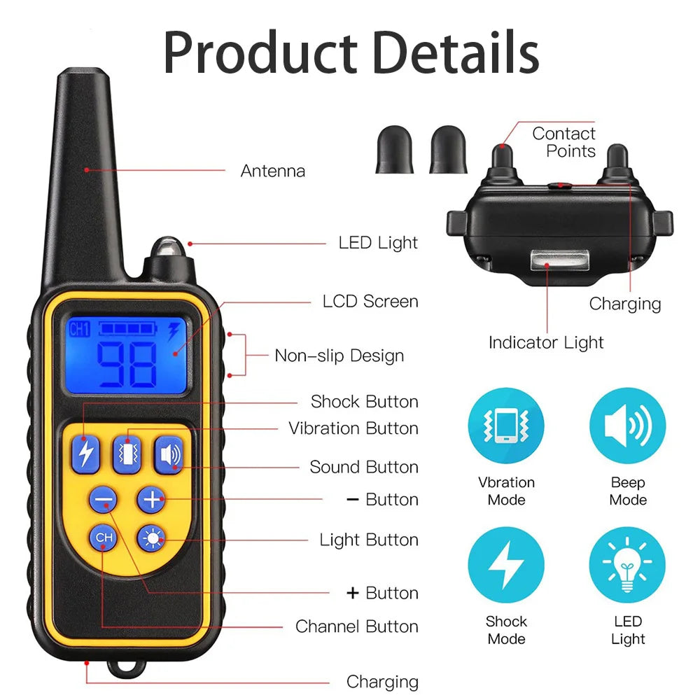 ShokiDex Dog Training Collar 2,600ft Range IPX7 Waterproof 4 Humane Modes for 3 Dogs