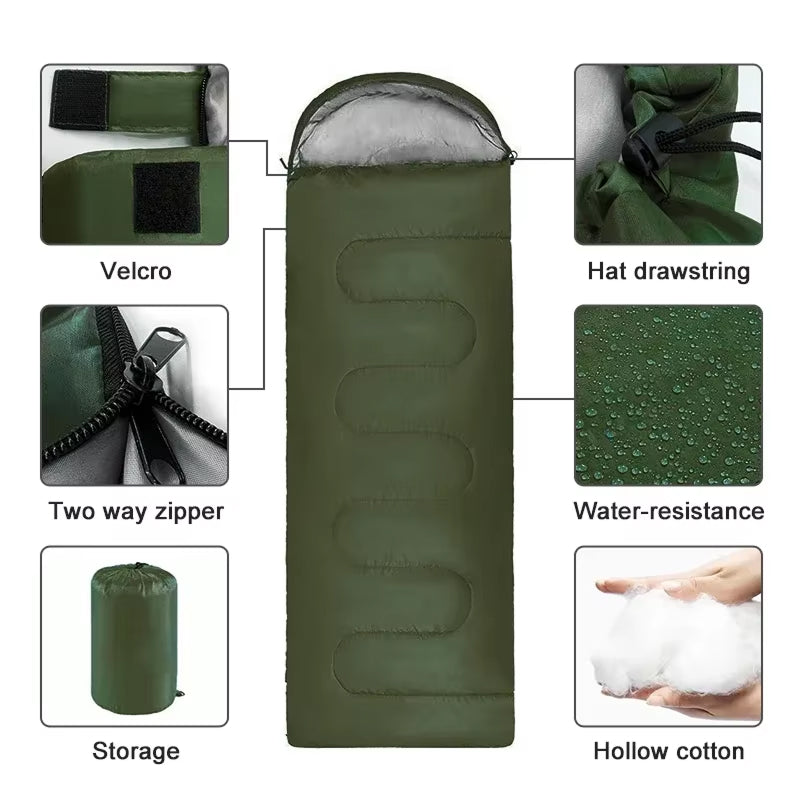 SleeBaxi Sleeping Bag 190T Tear-Proof Polyester 0.95kg Lightweight with Foot Ventilation and Compression Sack