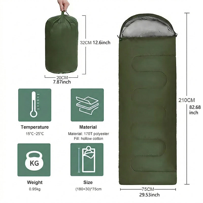 SleeBaxi Sleeping Bag 190T Tear-Proof Polyester 0.95kg Lightweight with Foot Ventilation and Compression Sack