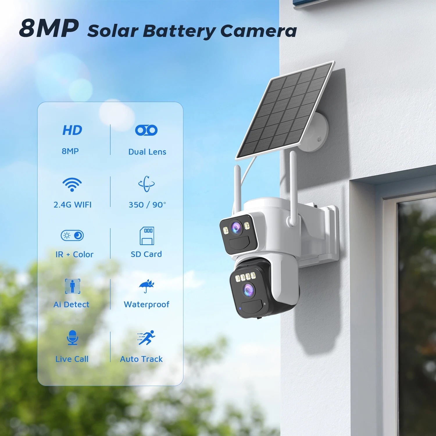 ElixForn 8MP Solar Security Camera 4K Ultra-HD 360° Pan/Tilt AI Human Detection