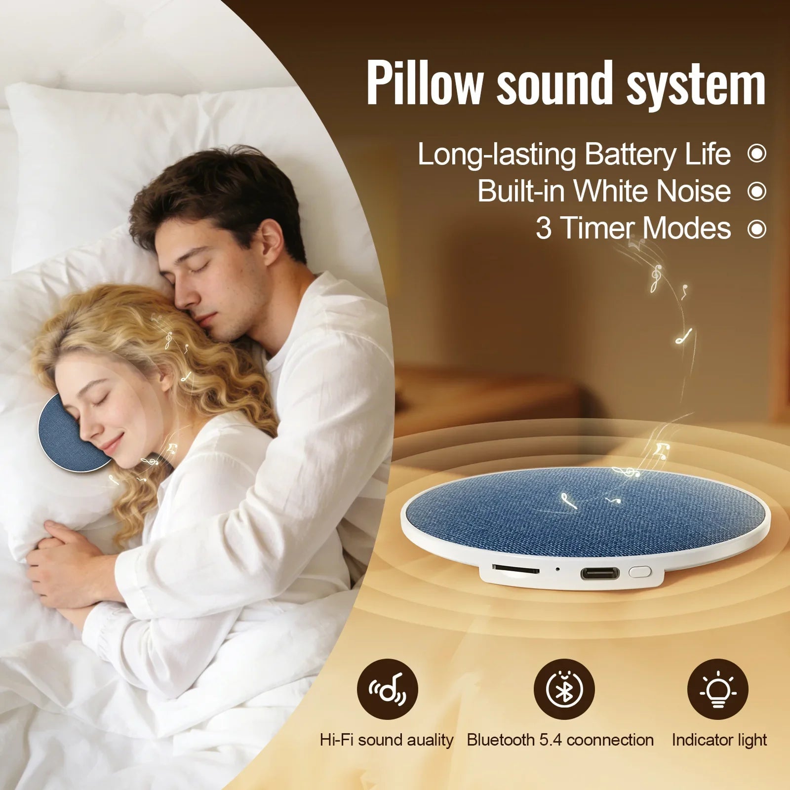 Under Pillow Bluetooth Speaker 360 Surround Sound Wireless Sleep Speakers for Side Sleepers SpikMek