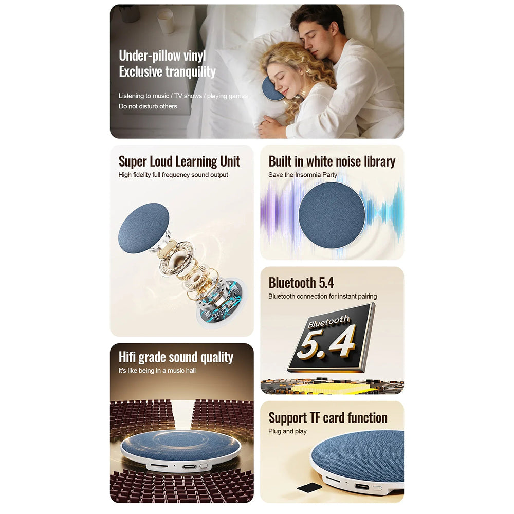 Under Pillow Bluetooth Speaker 360 Surround Sound Wireless Sleep Speakers for Side Sleepers SpikMek