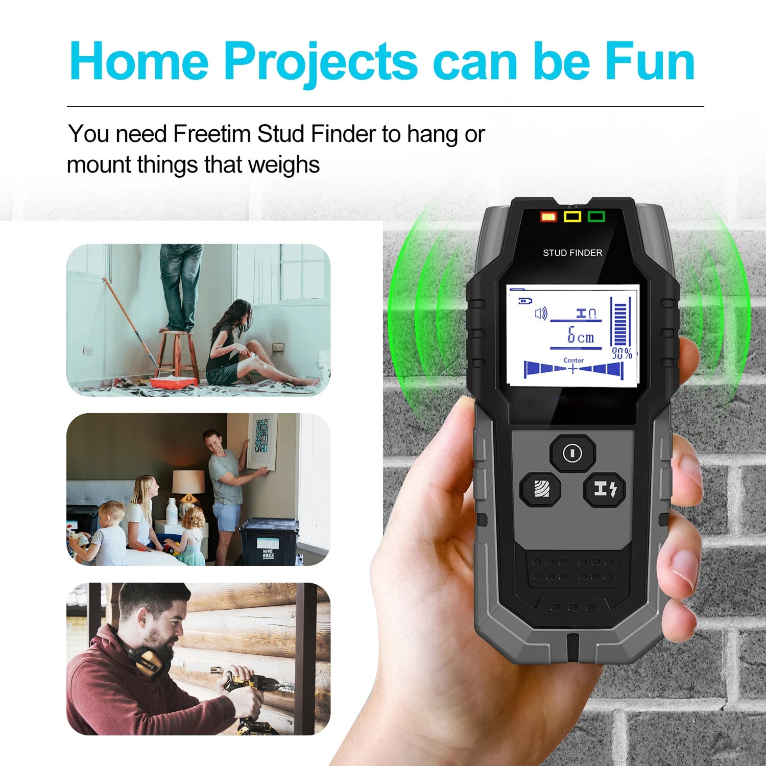 StixMika 5-in-1 Stud Finder 120mm Deep Metal Detection with Live AC Wire Warning and Tri-Color LED Alert