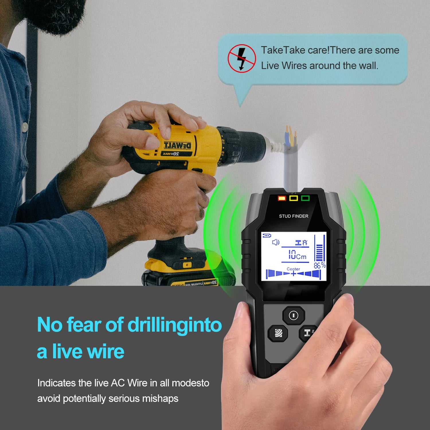 StixMika 5-in-1 Stud Finder 120mm Deep Metal Detection with Live AC Wire Warning and Tri-Color LED Alert