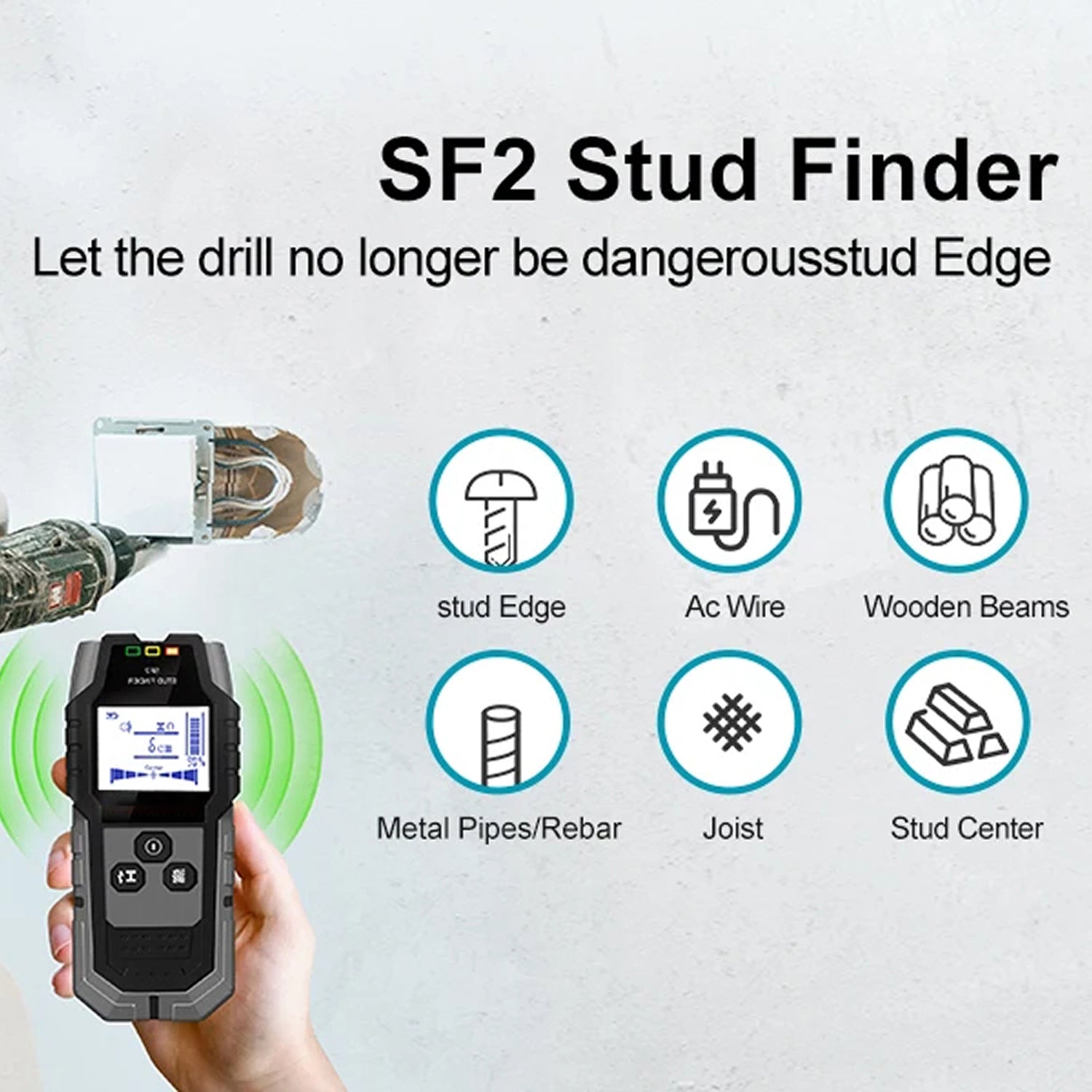 StixMika 5-in-1 Stud Finder 120mm Deep Metal Detection with Live AC Wire Warning and Tri-Color LED Alert