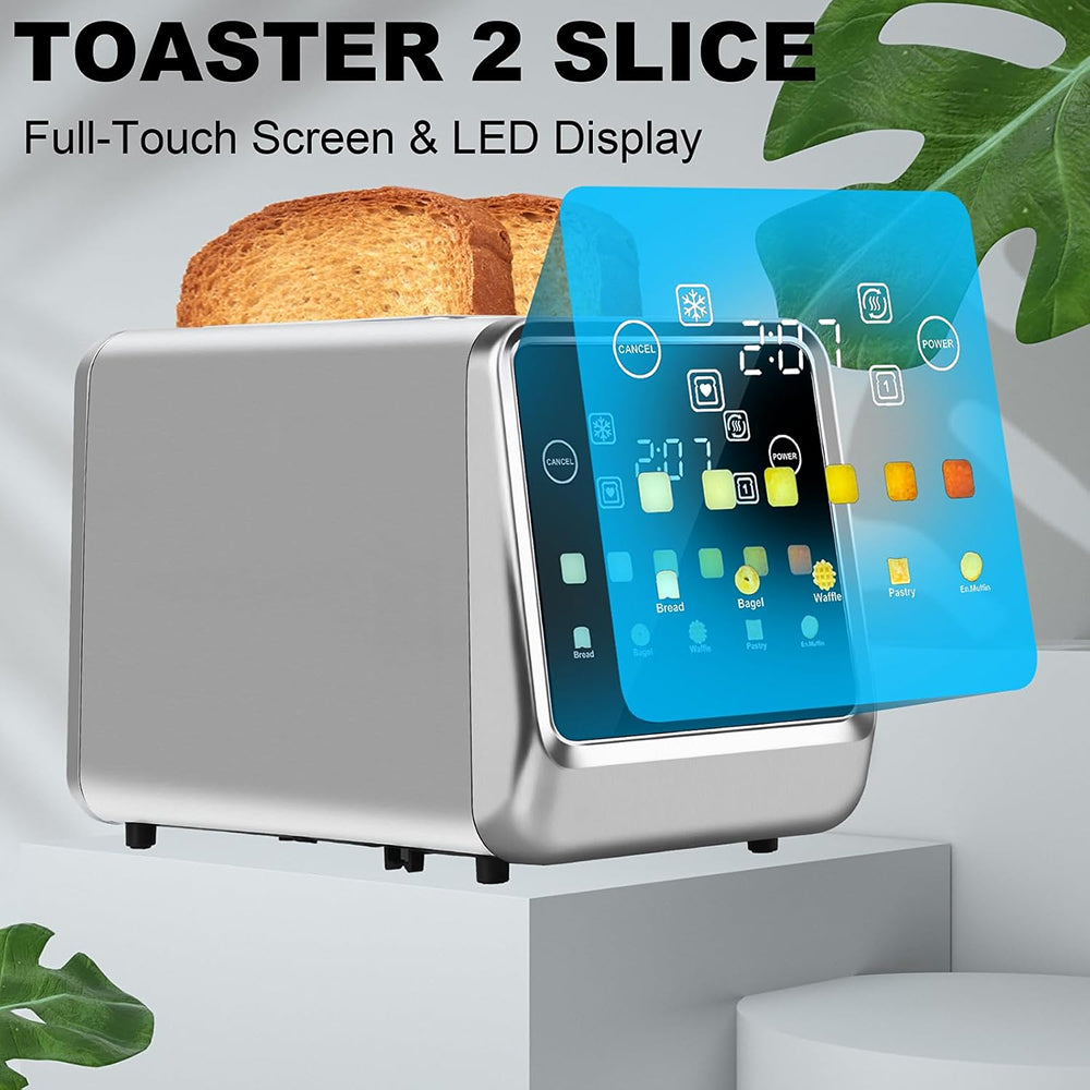 Smart Toaster - Touchscreen 2-Slice High-Speed Bread Toaster with Digital Display and Custom Settings