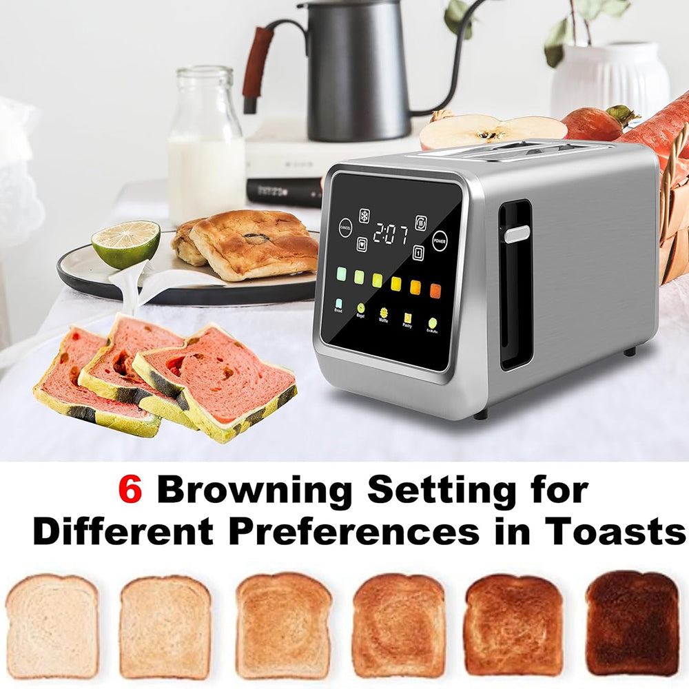 Smart Toaster - Touchscreen 2-Slice High-Speed Bread Toaster with Digital Display and Custom Settings