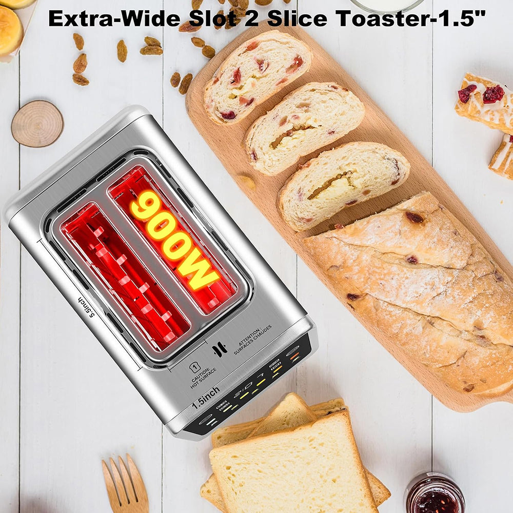 Smart Toaster - Touchscreen 2-Slice High-Speed Bread Toaster with Digital Display and Custom Settings