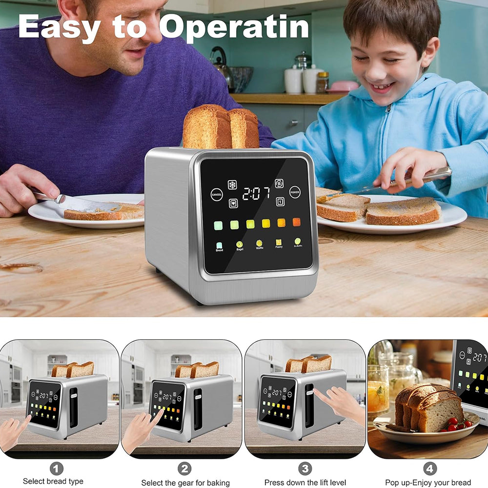 Smart Toaster - Touchscreen 2-Slice High-Speed Bread Toaster with Digital Display and Custom Settings