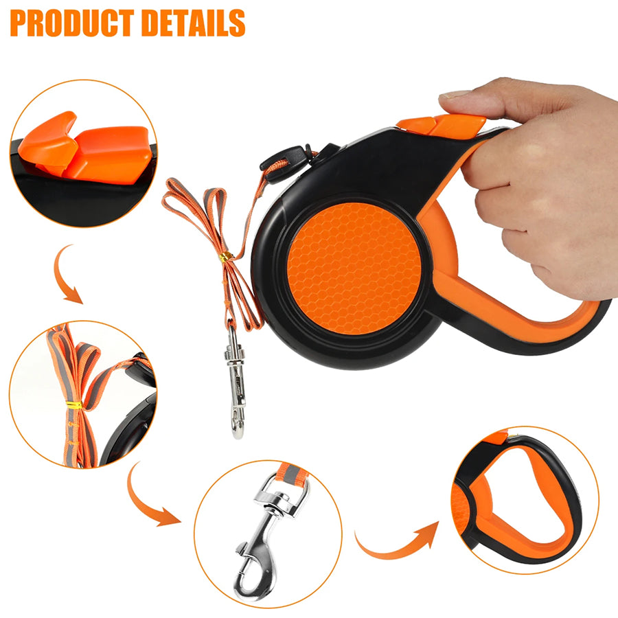 TanisPup 8-Meter Extra-Long Retractable Dog Leash with Reflective Tape, One-Button Lock and 30kg Heavy-Duty Capacity