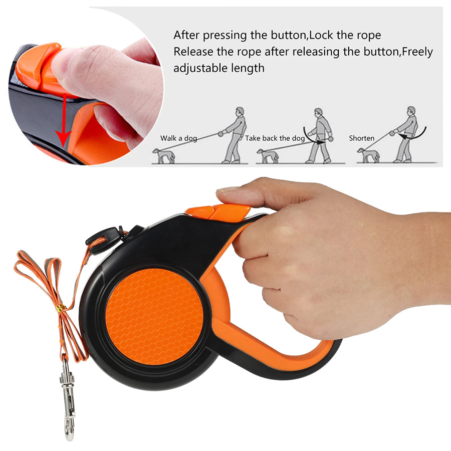 TanisPup 8-Meter Extra-Long Retractable Dog Leash with Reflective Tape, One-Button Lock and 30kg Heavy-Duty Capacity