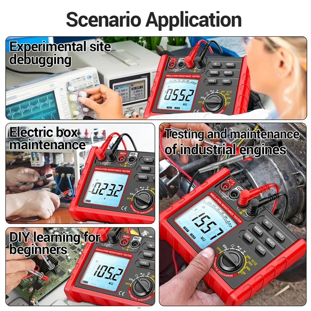Digital Insulation Resistance Tester 100V-1000V Megohmmeter 6000 Count Data Hold Auto-Discharge TeriLimax