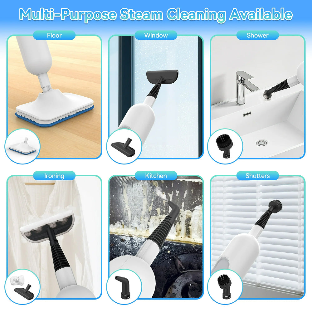 TimixGix 6-in-1 Floor Steamer 212°F Germ Elimination 15s Fast Heat-Up with 360ml Tank and 180° Swivel Head