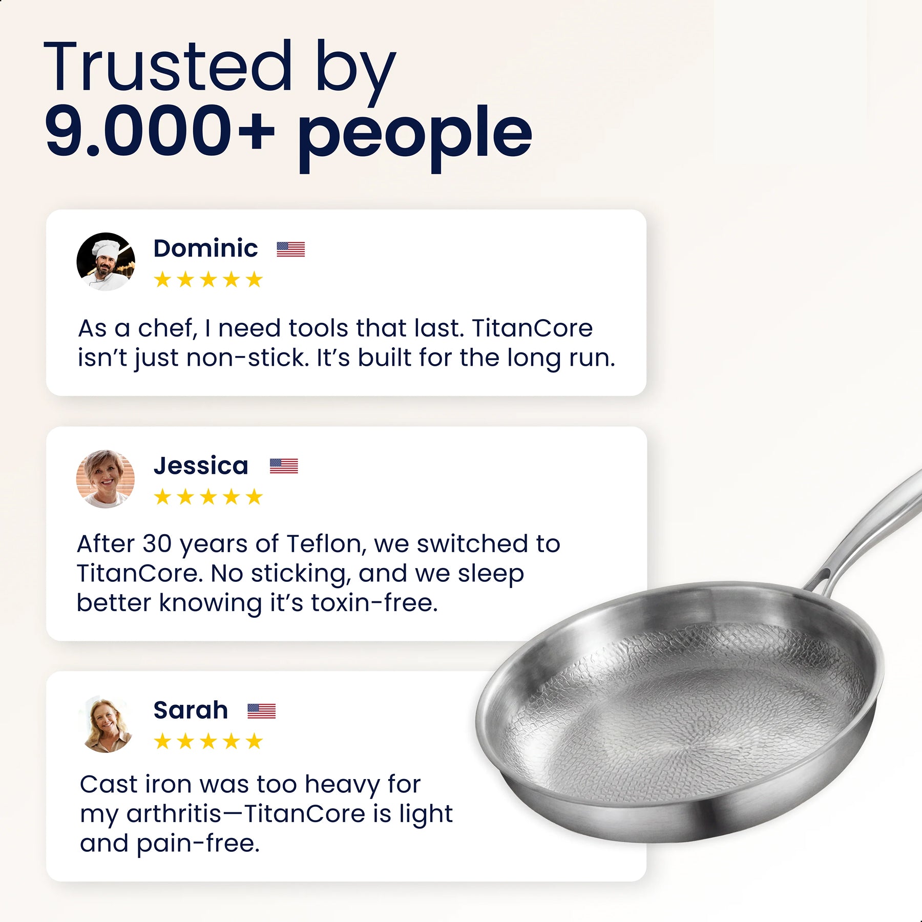 TitaKixi Titanium Frying Pan - 100% Solid Medical-Grade Titanium Skillet, PFAS & Teflon Free Non-Stick