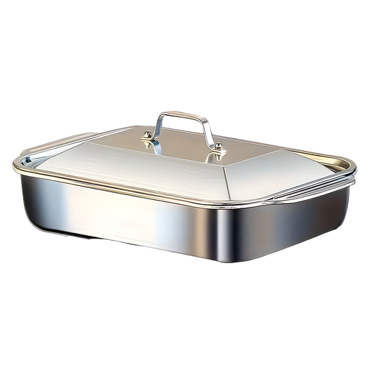 TivLaxi Stainless Steel Roasting Pan 4.2L Mirror-Finish Glass Lid for Oven-to-Table Cooking