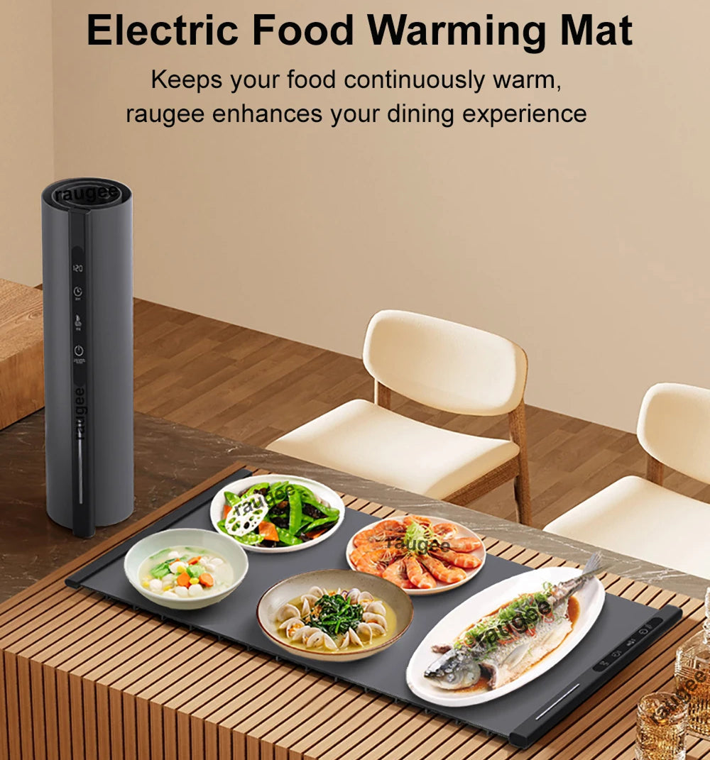 TrariLovi Electric Warming Tray Rollable Silicone 8-Temp 8H Timer 10-Sec Heat Splash-Proof
