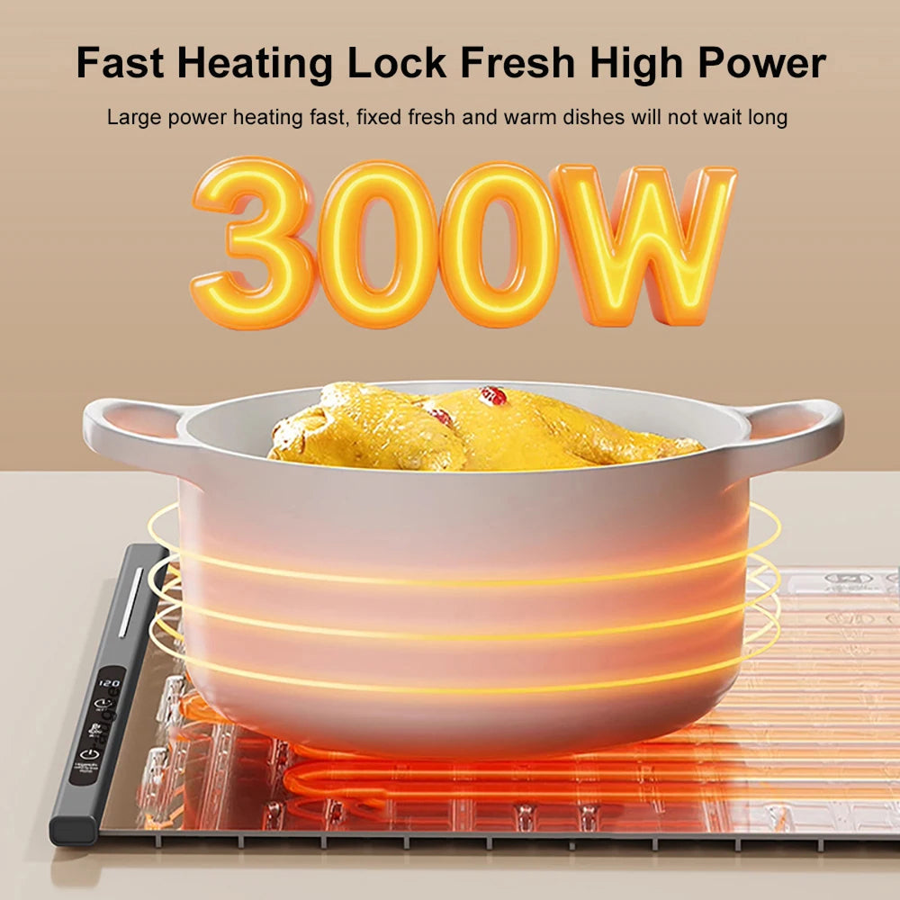 TrariLovi Electric Warming Tray Rollable Silicone 8-Temp 8H Timer 10-Sec Heat Splash-Proof