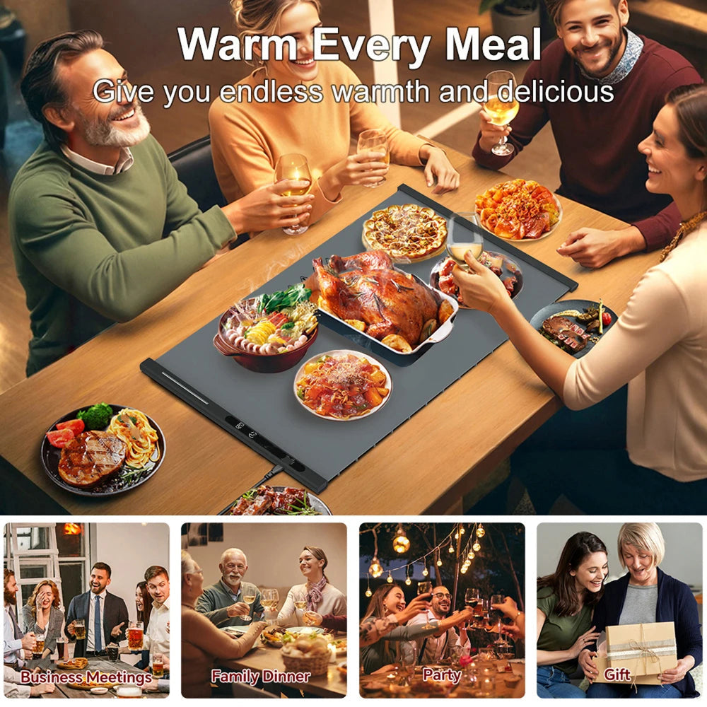 TrariLovi Electric Warming Tray Rollable Silicone 8-Temp 8H Timer 10-Sec Heat Splash-Proof