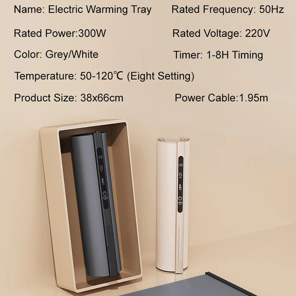 TrariLovi Electric Warming Tray Rollable Silicone 8-Temp 8H Timer 10-Sec Heat Splash-Proof