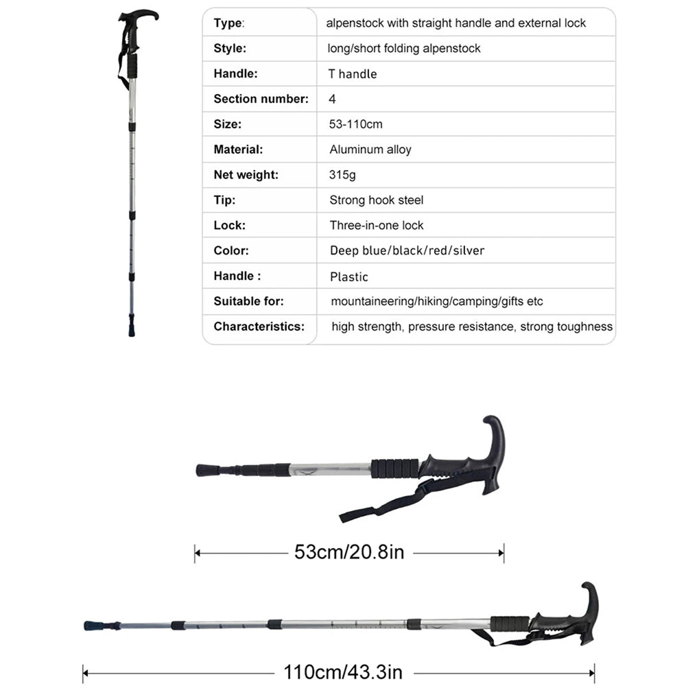 TrekPixin Professional Trekking Poles Adjustable T-Handle Aluminum Alloy 315g for Hiking