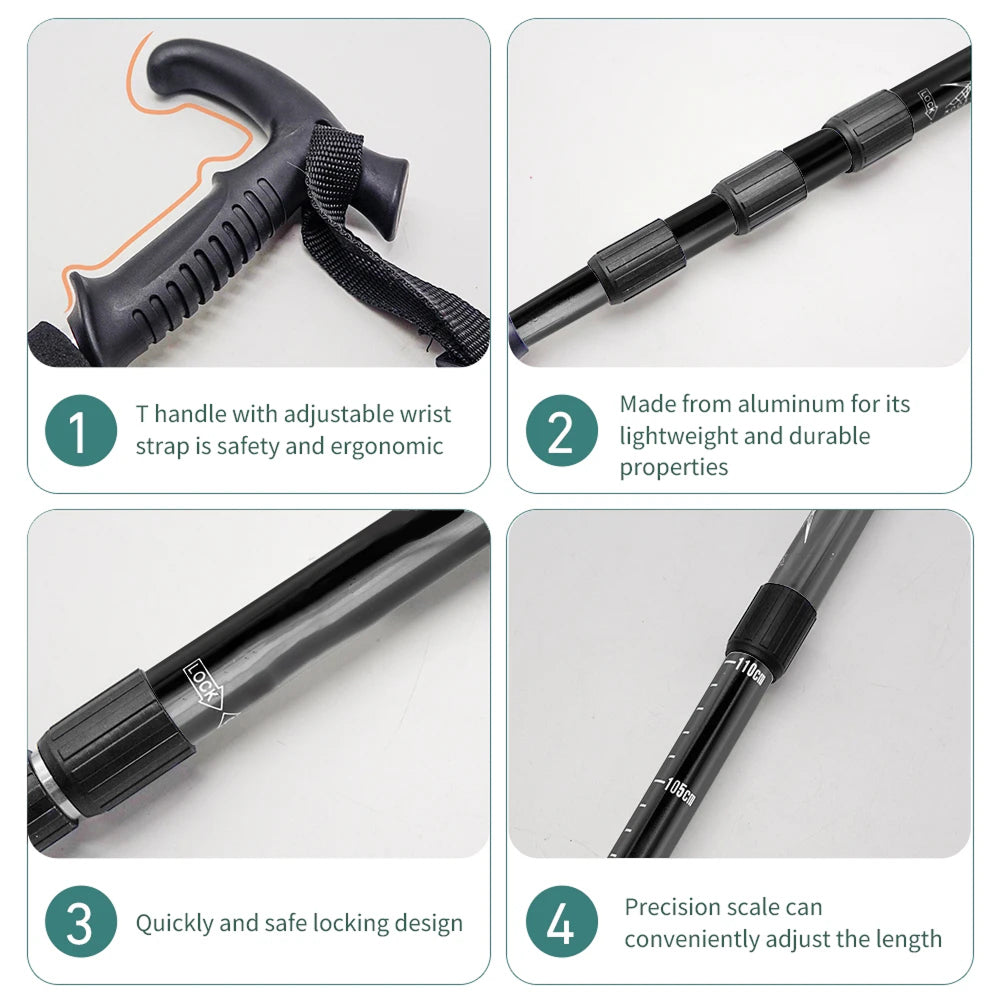 TrekPixin Professional Trekking Poles Adjustable T-Handle Aluminum Alloy 315g for Hiking
