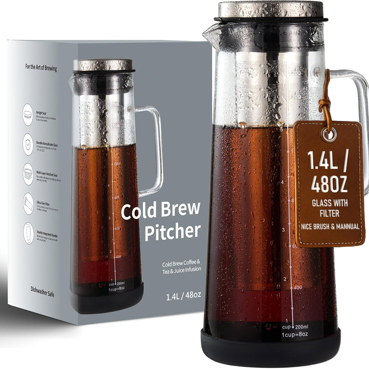 Cold Brew Coffee Maker - Iced Coffee Maker Pitcher with Fine Mesh Stainless Steel Filter