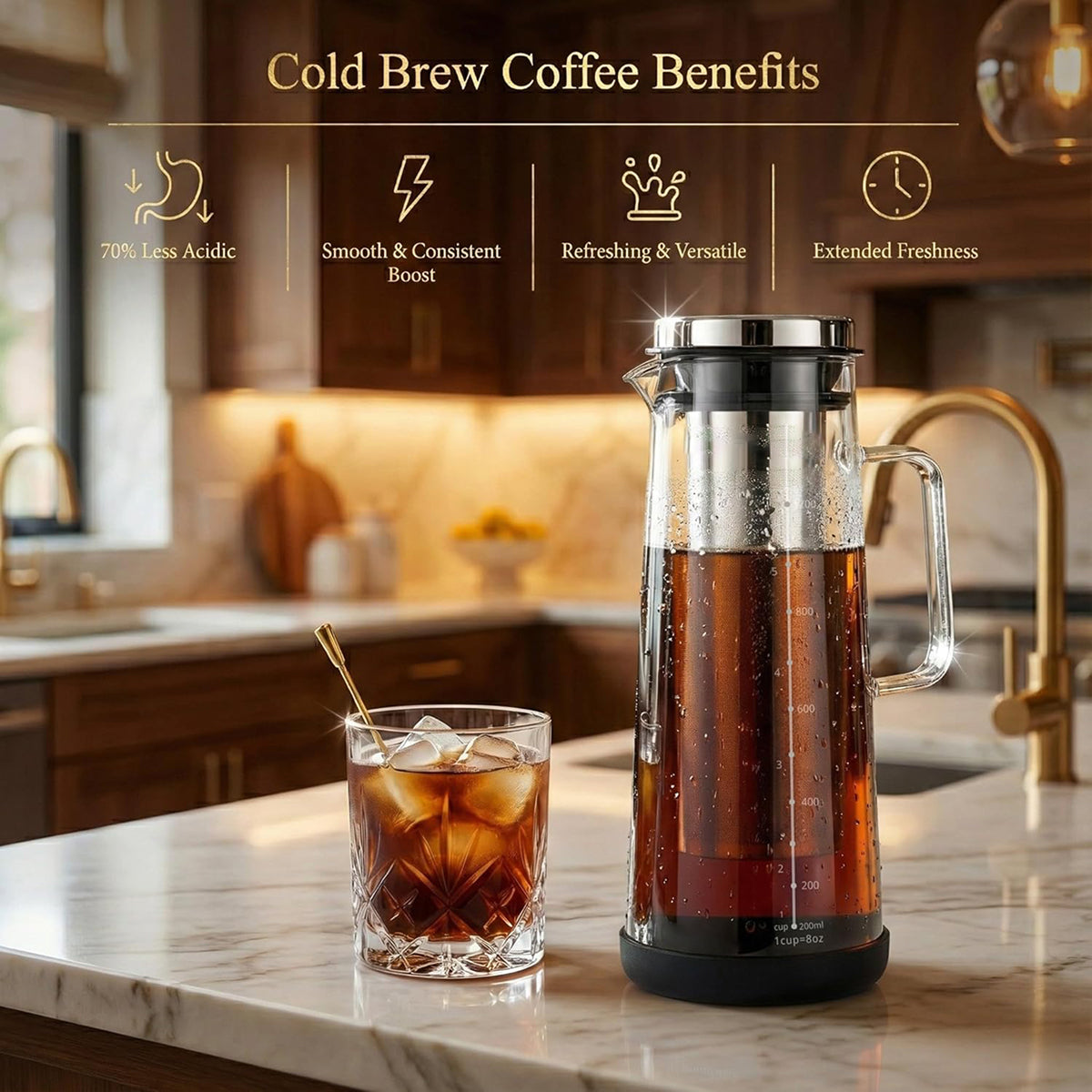 Cold Brew Coffee Maker - Iced Coffee Maker Pitcher with Fine Mesh Stainless Steel Filter