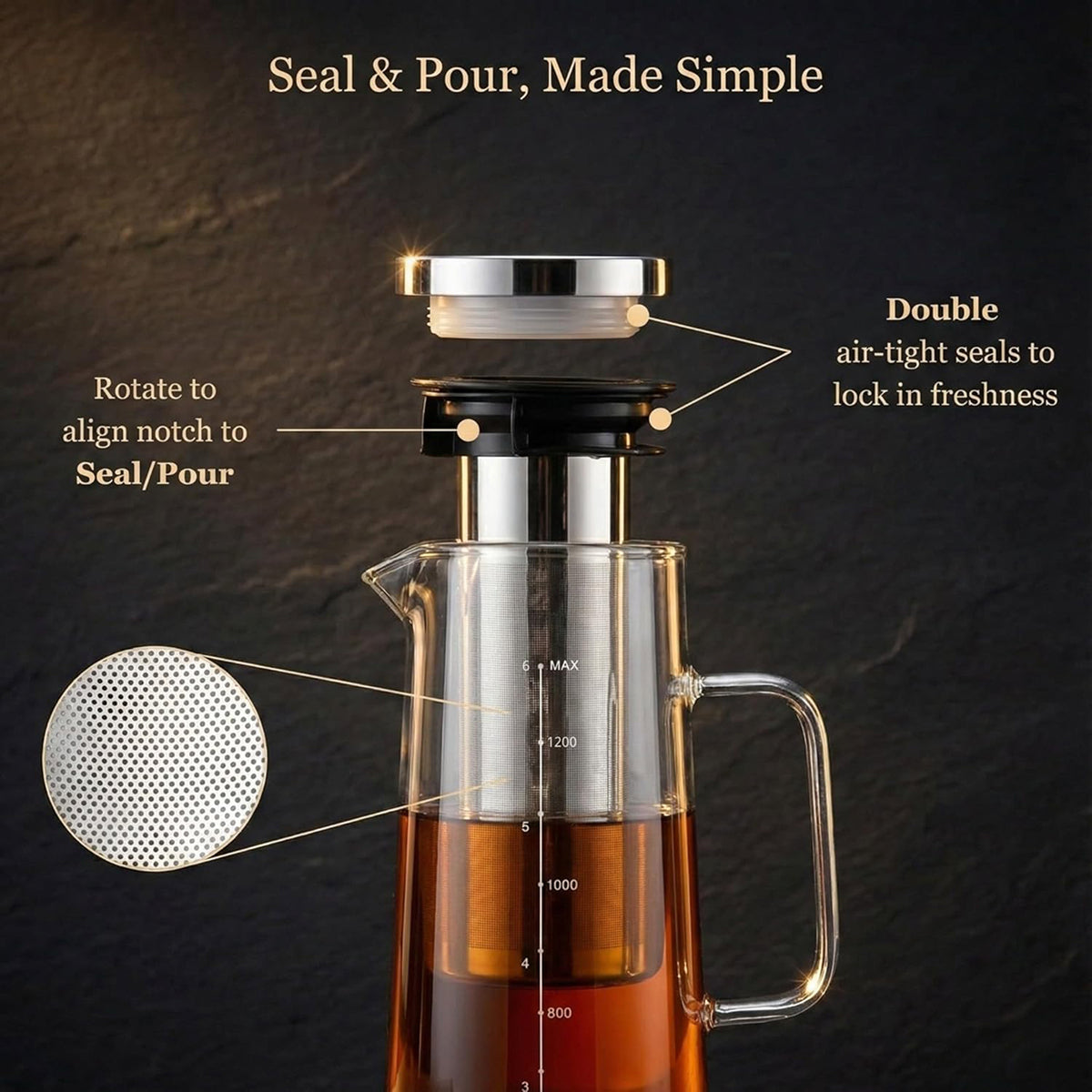Cold Brew Coffee Maker - Iced Coffee Maker Pitcher with Fine Mesh Stainless Steel Filter