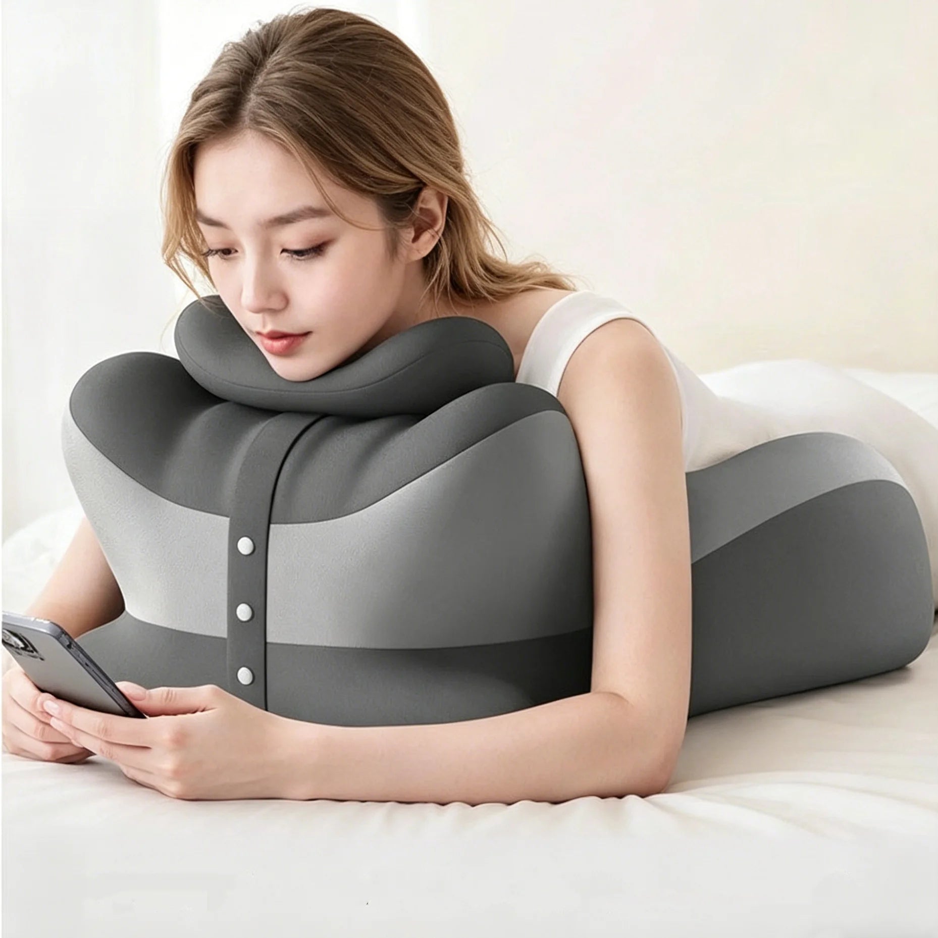 VaelisFen Ergonomic Reading Pillow Memory Foam Bed Back Support with Armrests