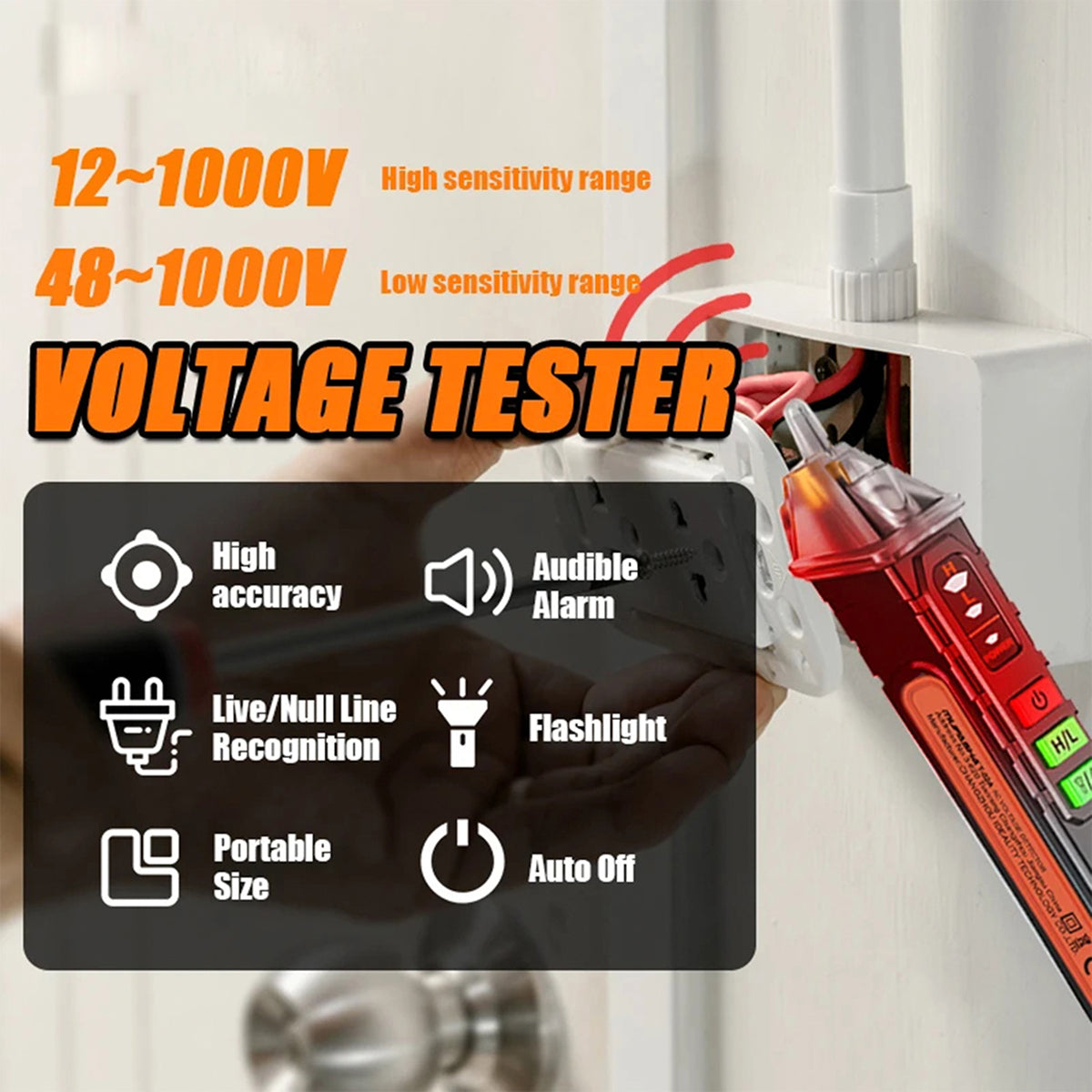 Non Contact Voltage Tester Pen 12V-1000V AC Circuit Detector with LED Flashlight ValixRima