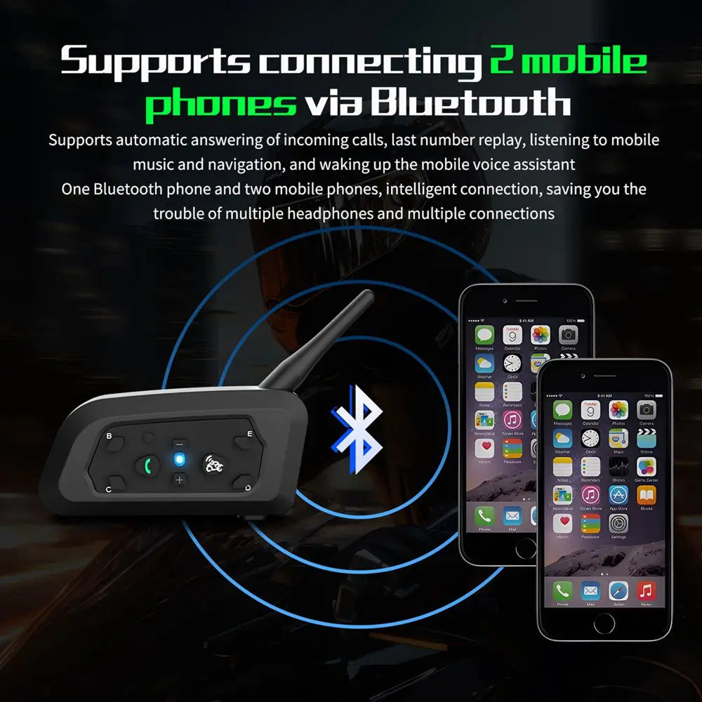 ViMocox Motorcycle Bluetooth Intercom 800m Range IP67 Waterproof 6-Rider Headset