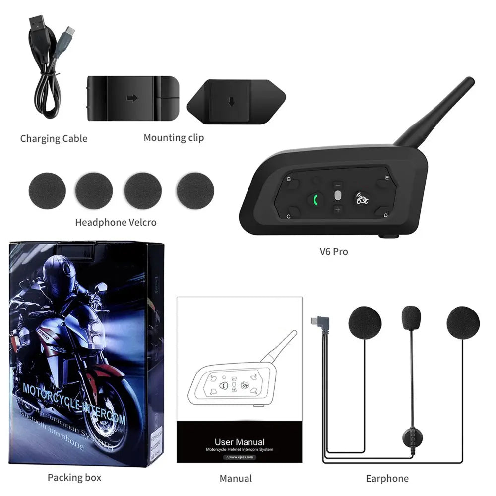 ViMocox Motorcycle Bluetooth Intercom 800m Range IP67 Waterproof 6-Rider Headset