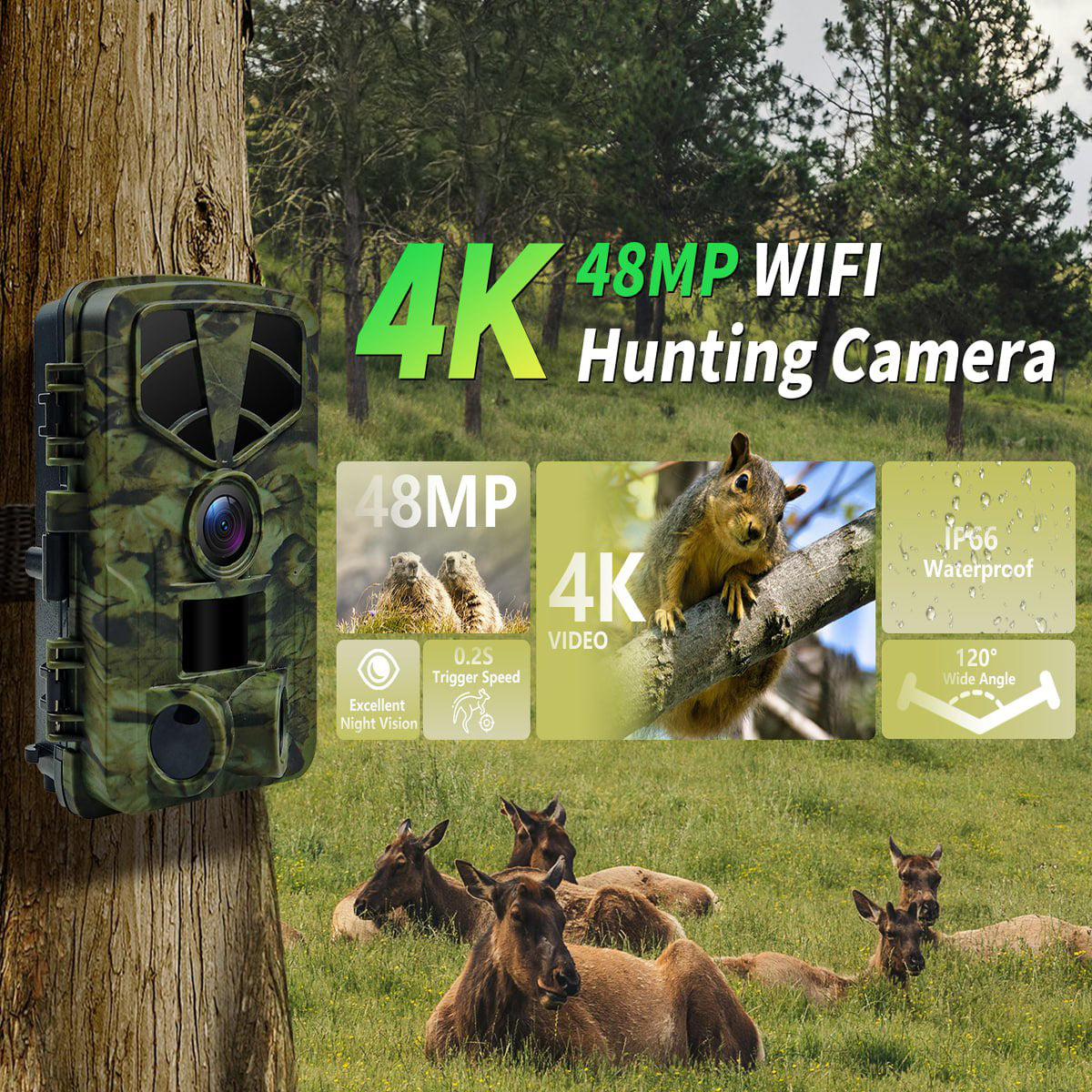 VixTralix 4K Trail Camera - 48MP Wildlife Game Camera with WiFi Bluetooth App Control, 0.2s Trigger Speed