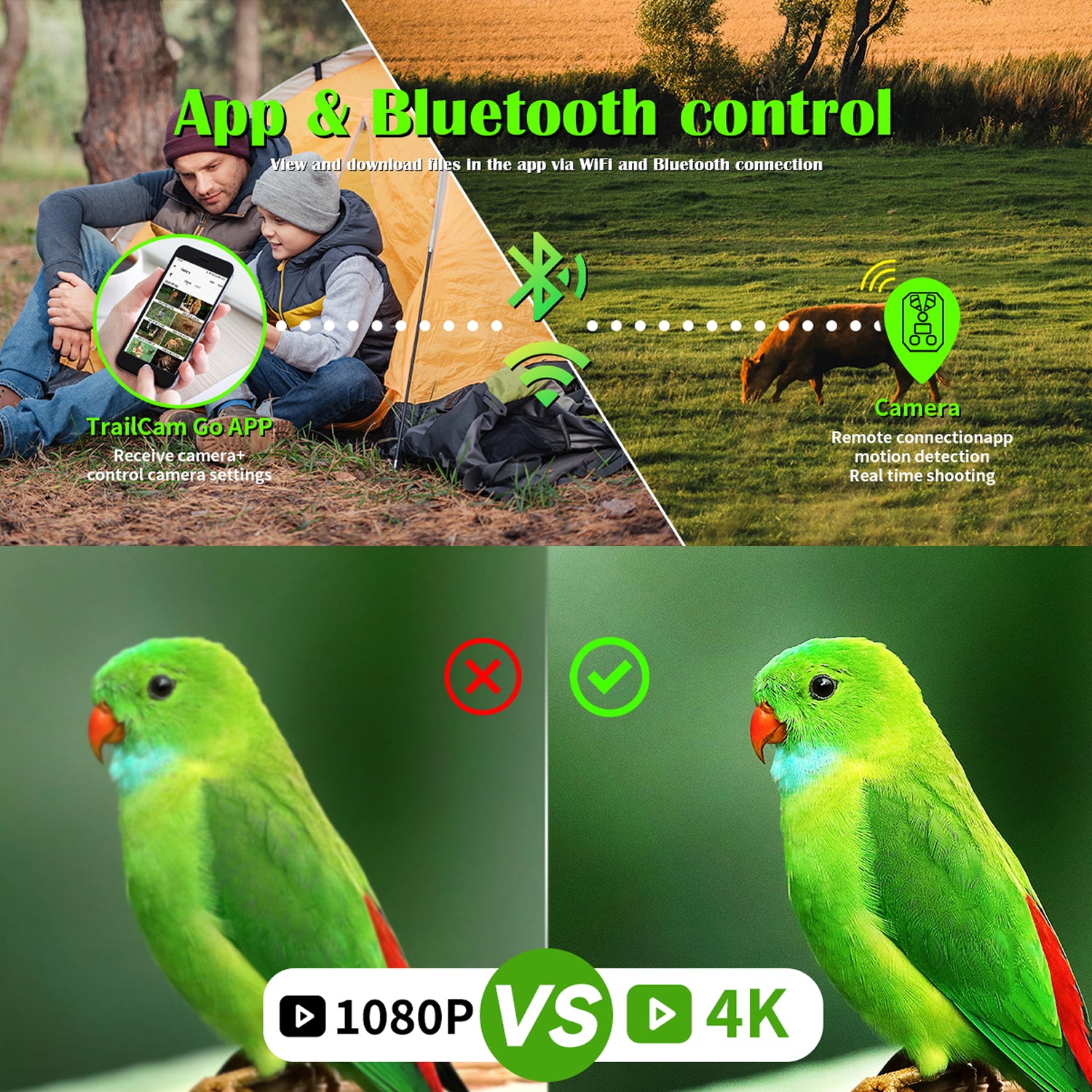 VixTralix 4K Trail Camera - 48MP Wildlife Game Camera with WiFi Bluetooth App Control, 0.2s Trigger Speed