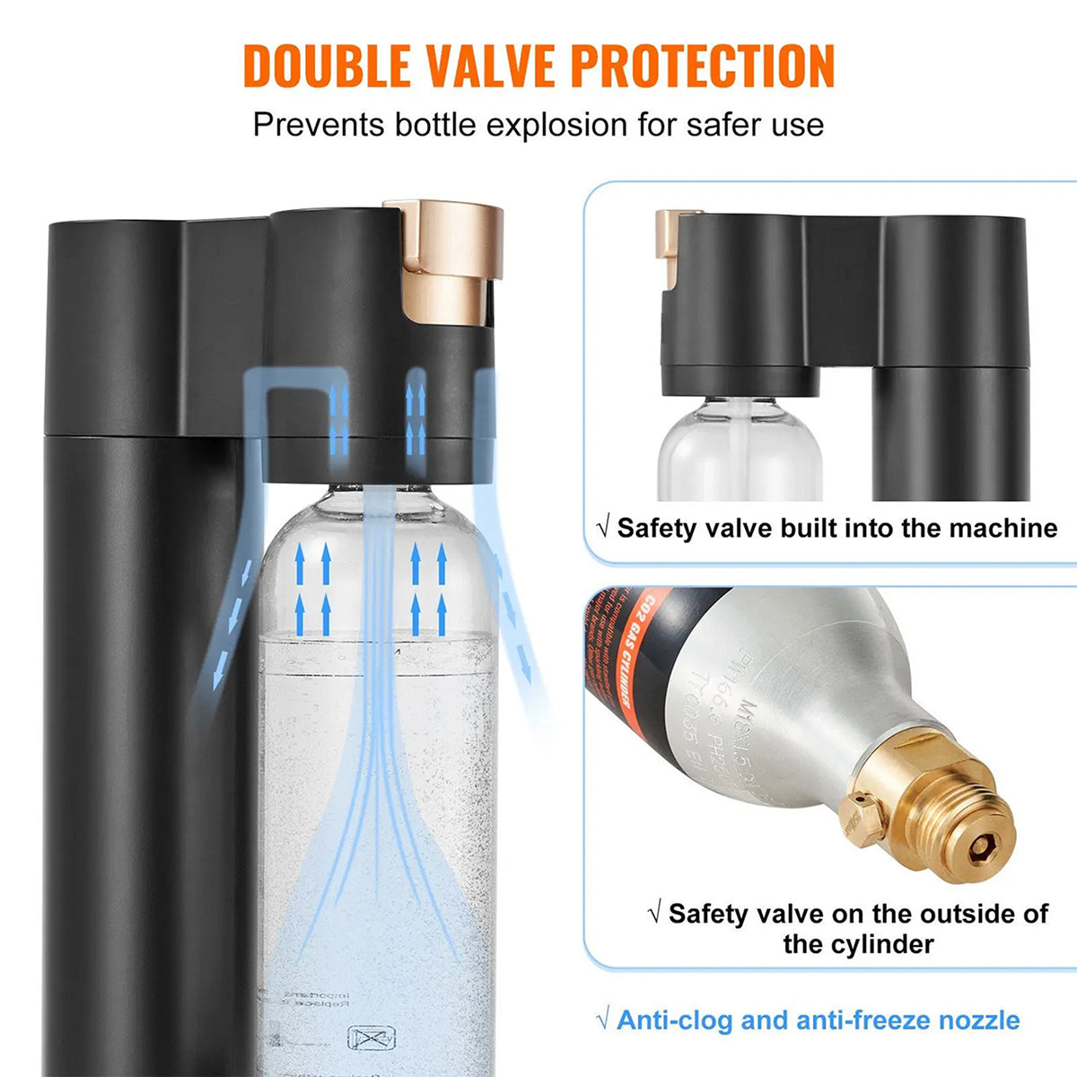 WaSekix Soda Water Maker 3-Second Carbonator 60L CO2 Sparkling Machine