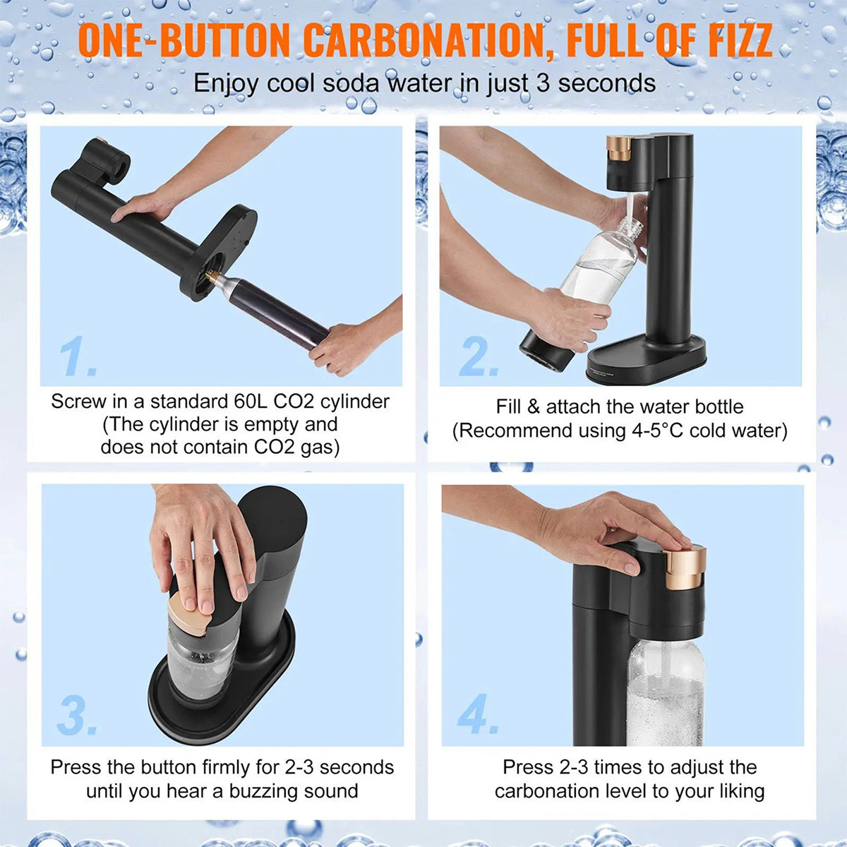 WaSekix Soda Water Maker 3-Second Carbonator 60L CO2 Sparkling Machine