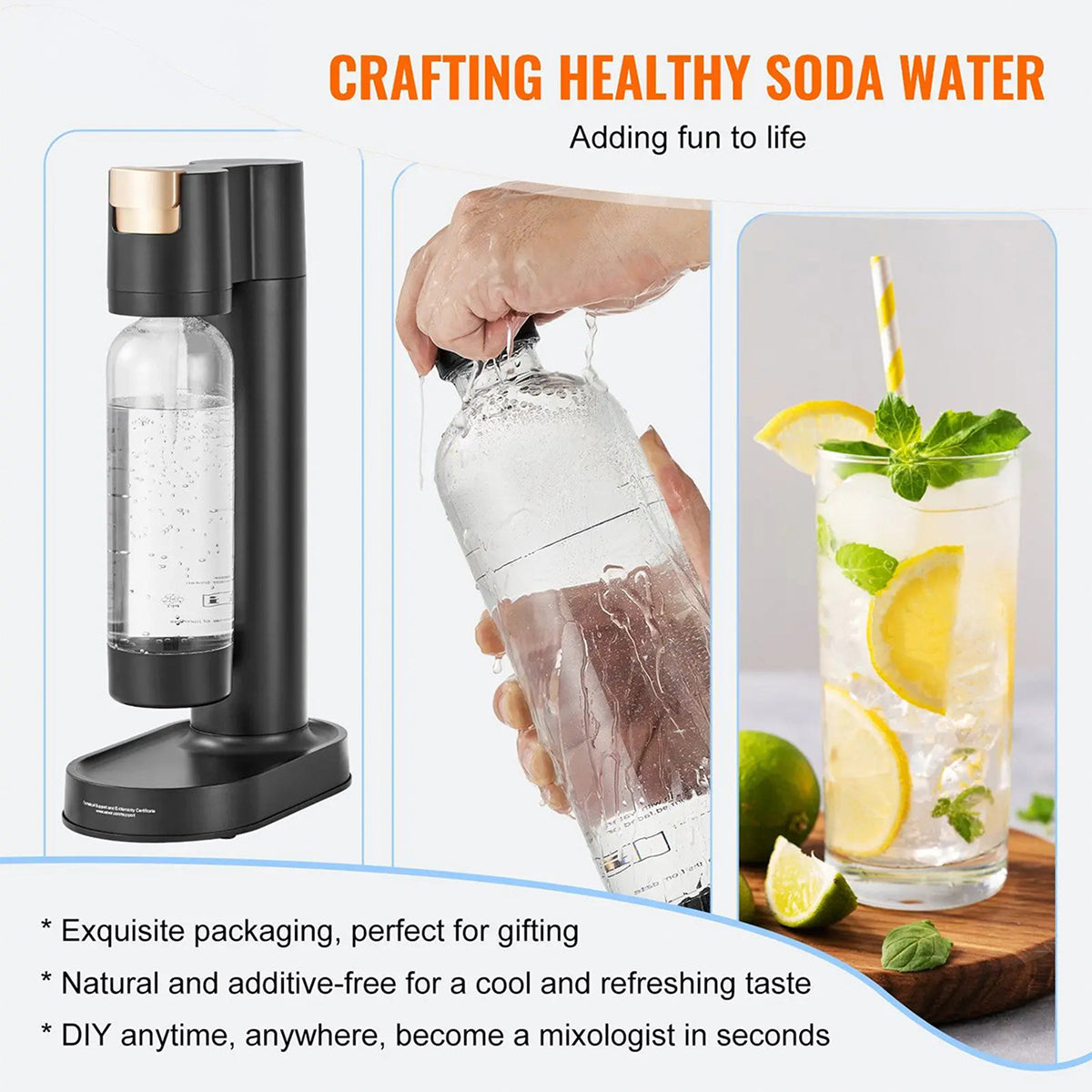 WaSekix Soda Water Maker 3-Second Carbonator 60L CO2 Sparkling Machine