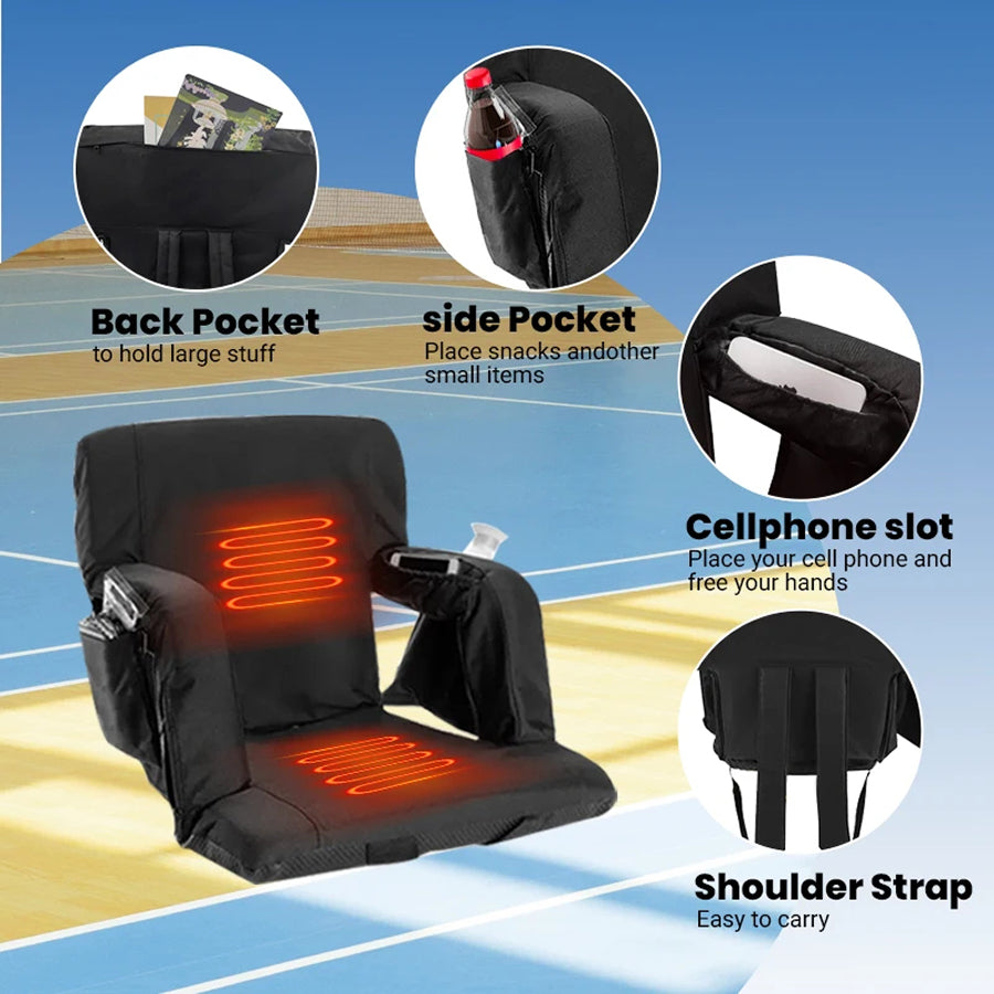 Heated Stadium Seat - Portable Padded Chair with Heating for Bleachers & Camping