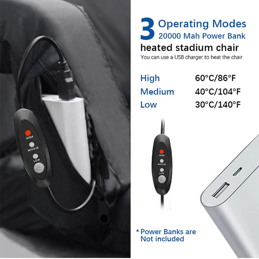 Heated Stadium Seat - Portable Padded Chair with Heating for Bleachers & Camping