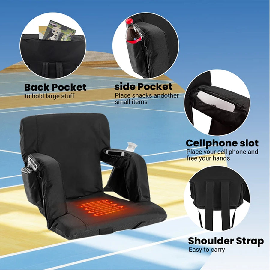 Heated Stadium Seat - Portable Padded Chair with Heating for Bleachers & Camping