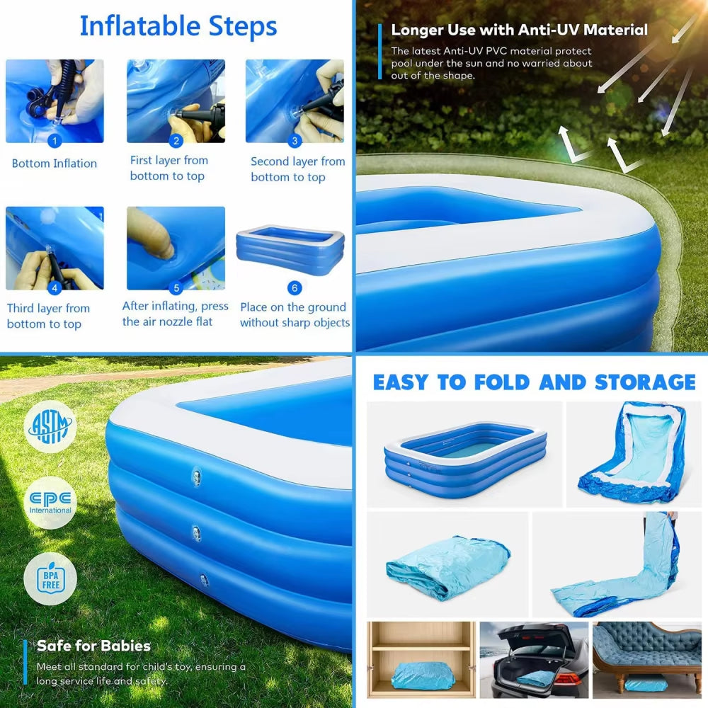 WaviJoy Family Inflatable Pool with Independent Airbag System and Cushioned Thermal Bottom