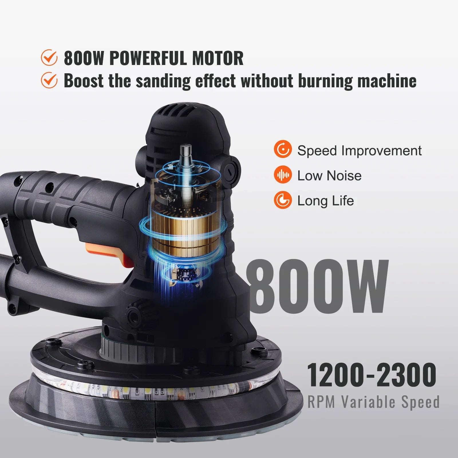 Electric Drywall Sander with Vacuum Dust Collection Attachment for Wall & Ceiling Sanding