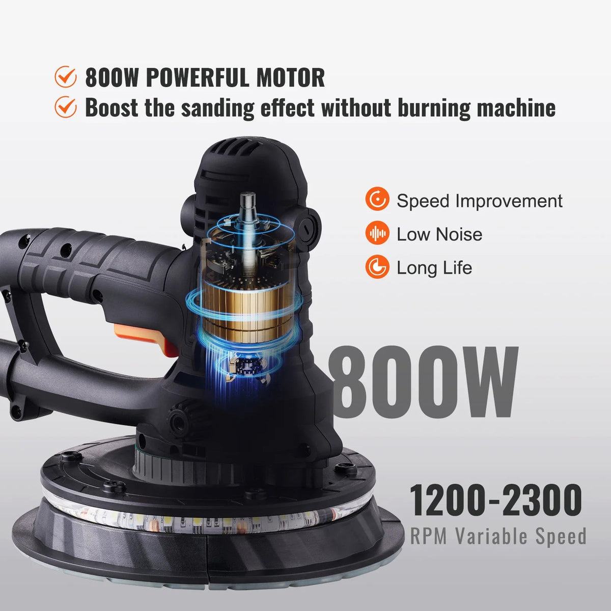 Electric Drywall Sander with Vacuum Dust Collection Attachment for Wall & Ceiling Sanding